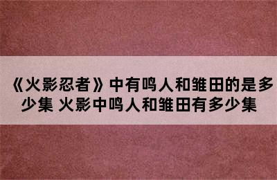 《火影忍者》中有鸣人和雏田的是多少集 火影中鸣人和雏田有多少集